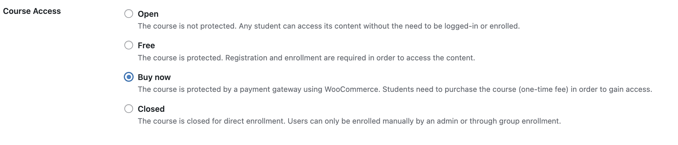 Course access settings