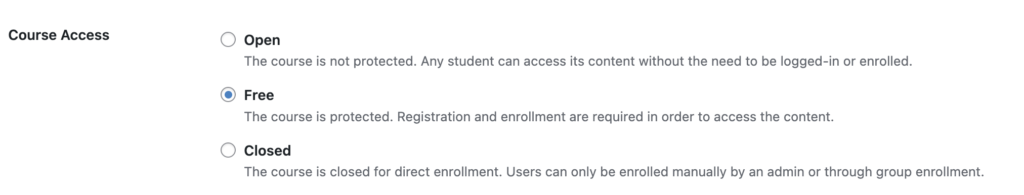 Course access settings